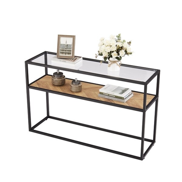 Glass Console Sofa Table, Modern Open Hallway Table, Narrow Entryway Table