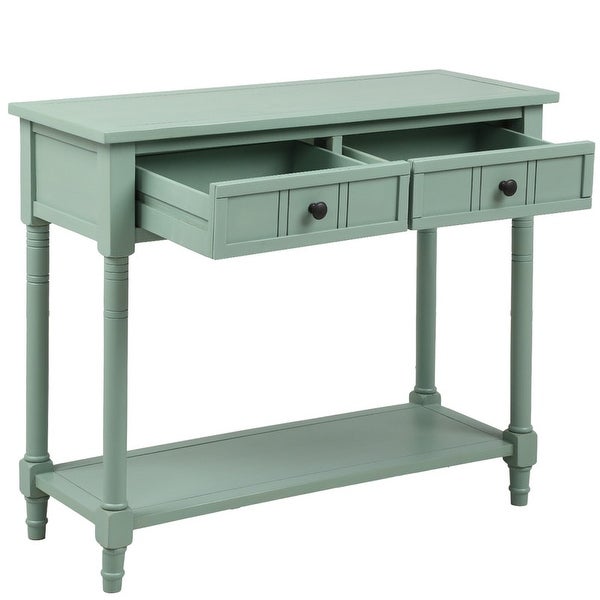 Vintage Console Table w/2 Drawers and Shelf,Pine Wood Frame(Retro Blue)