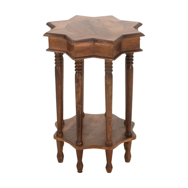 22 Inch French Design Handcrafted Mango Wood Side Table with Star Shape, Brown