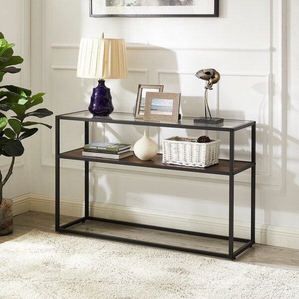 Glass Console Sofa Table, Modern Open Hallway Table, Narrow Entryway Table