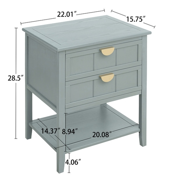 2-Drawer Side Table with Storage Shelf, Traditional End Table, Narrow Telephone Nightstand for Living Room, Bedroom