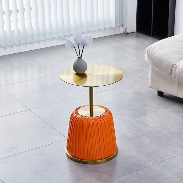 Metal Covered Side Table, Small Sofa Table, Exquisite End Table with Gold Table Top, Living Room Side Table