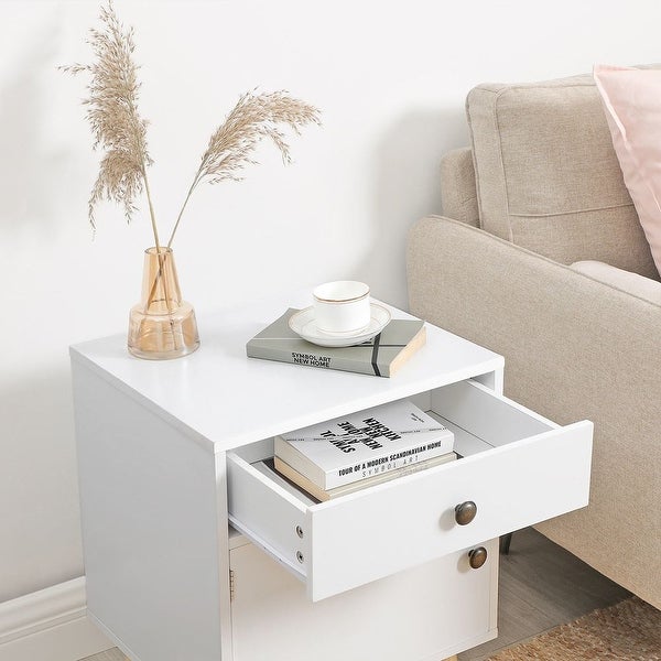 Side Table, Nightstand with 1 Drawer, Durable, for Bedroom, Living Room, Office, 17.7 x 15.8 x 23.6 inches, White