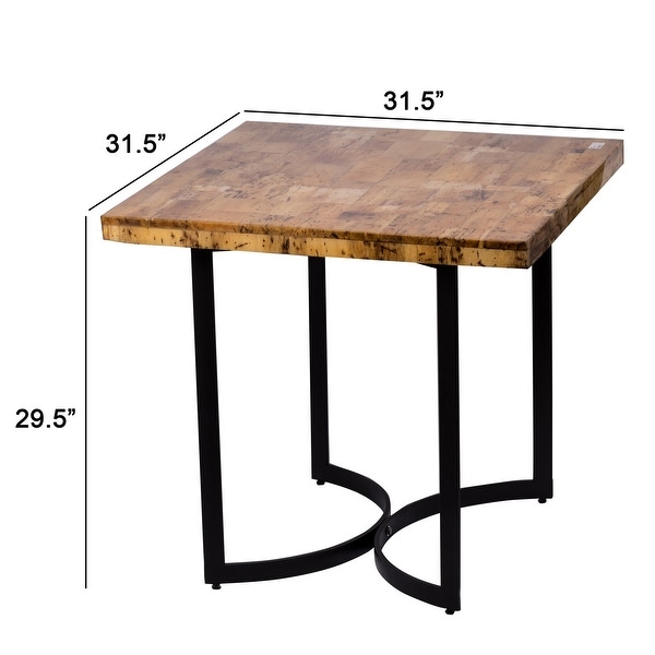 32 Inch Side End Table, Hardwood Square Top, Curved Iron Base, Brown, Black