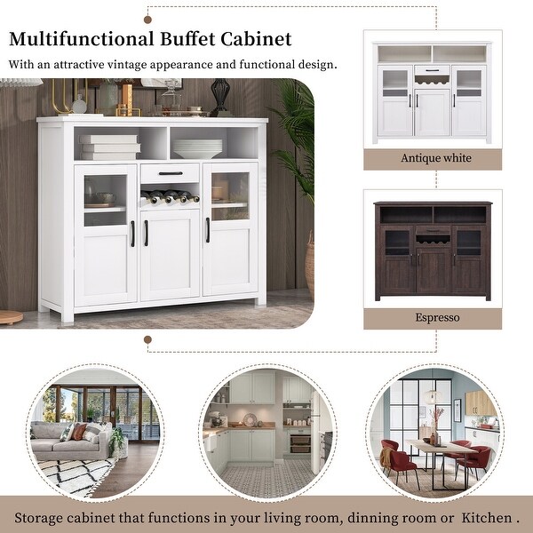 Retro Side Tables with Wine Rack, Drawer and Adjustable Shelves