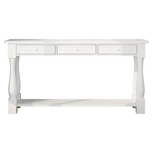 Sofa Table with Storage Drawers and Bottom Shelf, Wood Console Table