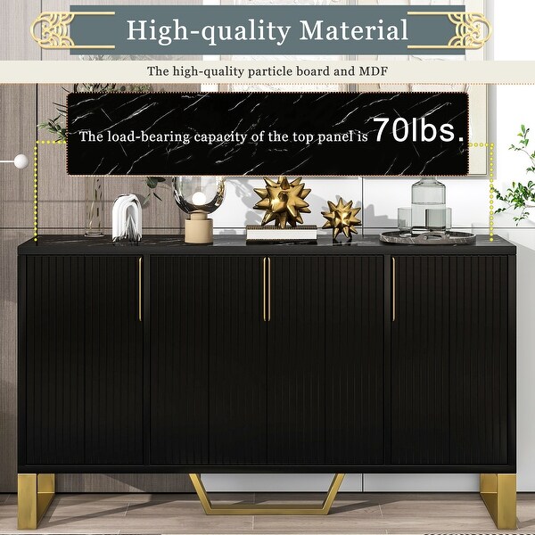 Modern sideboard with Four Doors, Metal handles and Legs and Adjustable Shelves Kitchen Cabinet