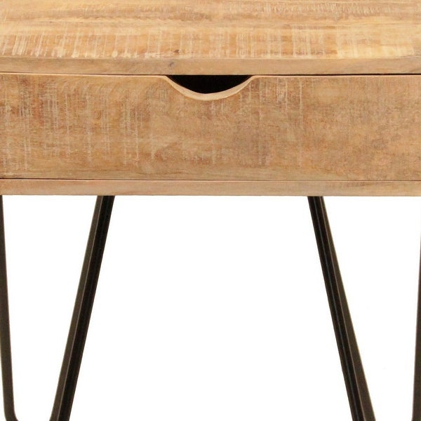 1 Drawer Wooden Side Table with Metal Hairpin Legs, Brown and Black