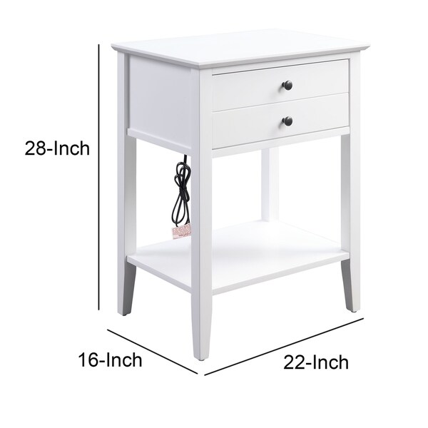 Rectangular Wooden Side Table with 1 Drawer and 1 Bottom Shelf, White