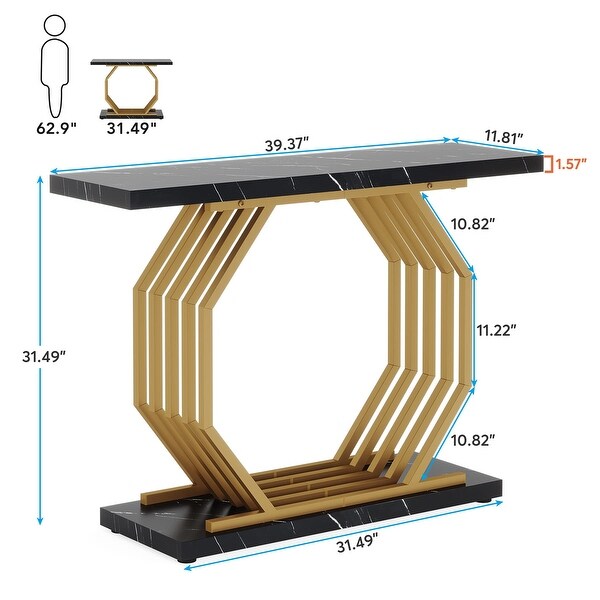 Gold Console Table, Faux Marble Entryway Table Narrow Sofa Table, 40 Inch Modern Accent Table Entrance Table for Living Room