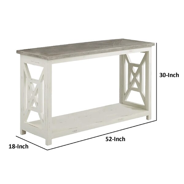 Solid Wood Sofa Console Table with X Shape Side Panels, White and Brown