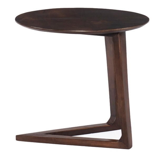 Mango Wood Round Side Table with and Cantilever Base, Brown