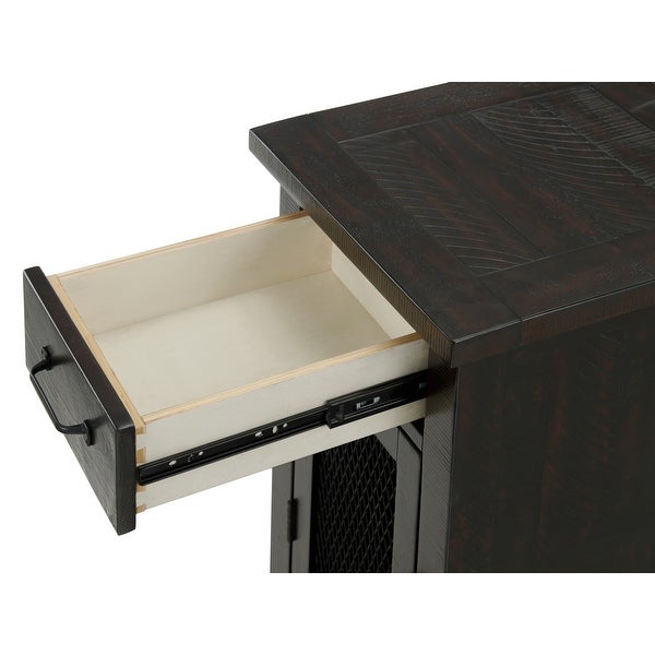 Rustic Chairside Table with hidden Charging Station, Solid Wood