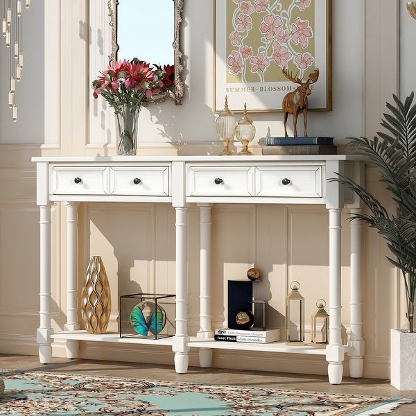Console Table Sofa Table with Two Storage Drawers and Bottom Shelf for Living Room, Entryway