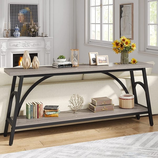 70.8” Extra Long Console Table, Narrow Sofa Tables Entryway Table for with 2 Tier Storage Shelves