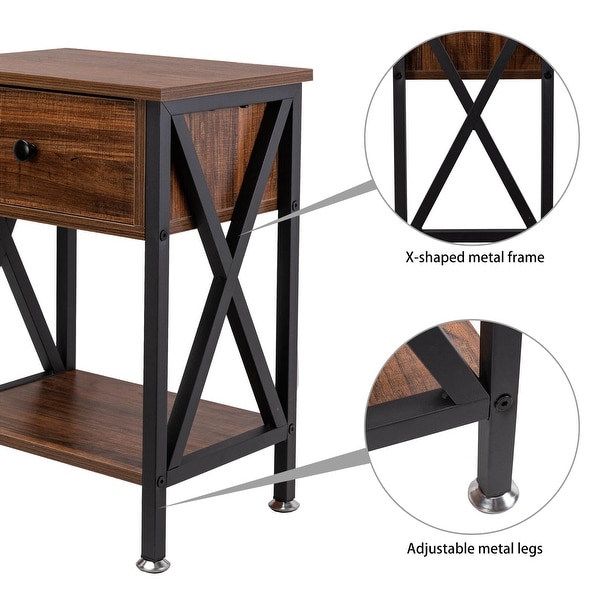 Nightstand with Drawer and Open Storage Shelves, Bedside End Table for Bedroom Living Room
