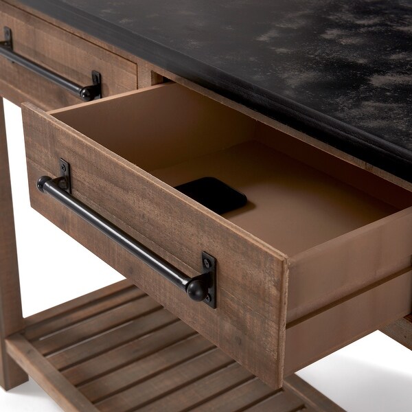 Eugene Rustic Wooden Console Table with 2 Drawers, Brown