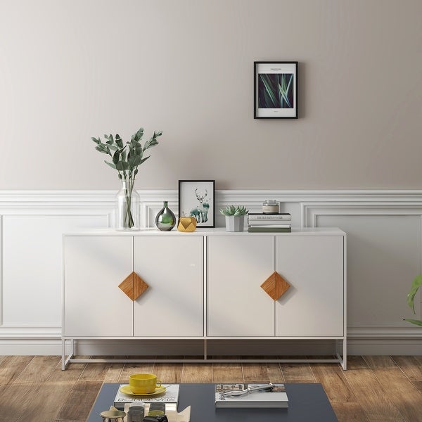 White Modern Sideboard,Kitchen Storage Cabinet with Metal Legs