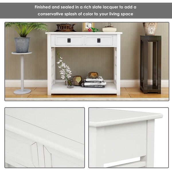 Classic Console Table with 2 Drawers and Open Bottom Shelf, Modern Solid Wood Sofa Table for Entryway Accent, Living Room, Bedroom