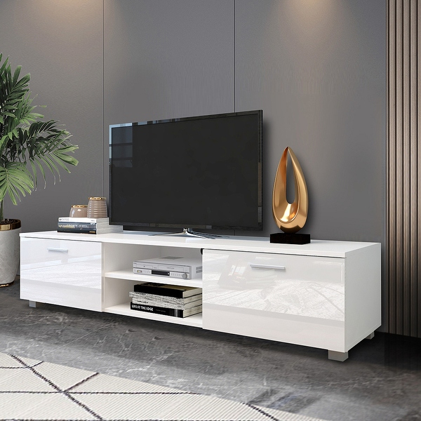 TV Stand Media Console Entertainment Center Table, 2 Storage Cabinet with Open Shelves for 70