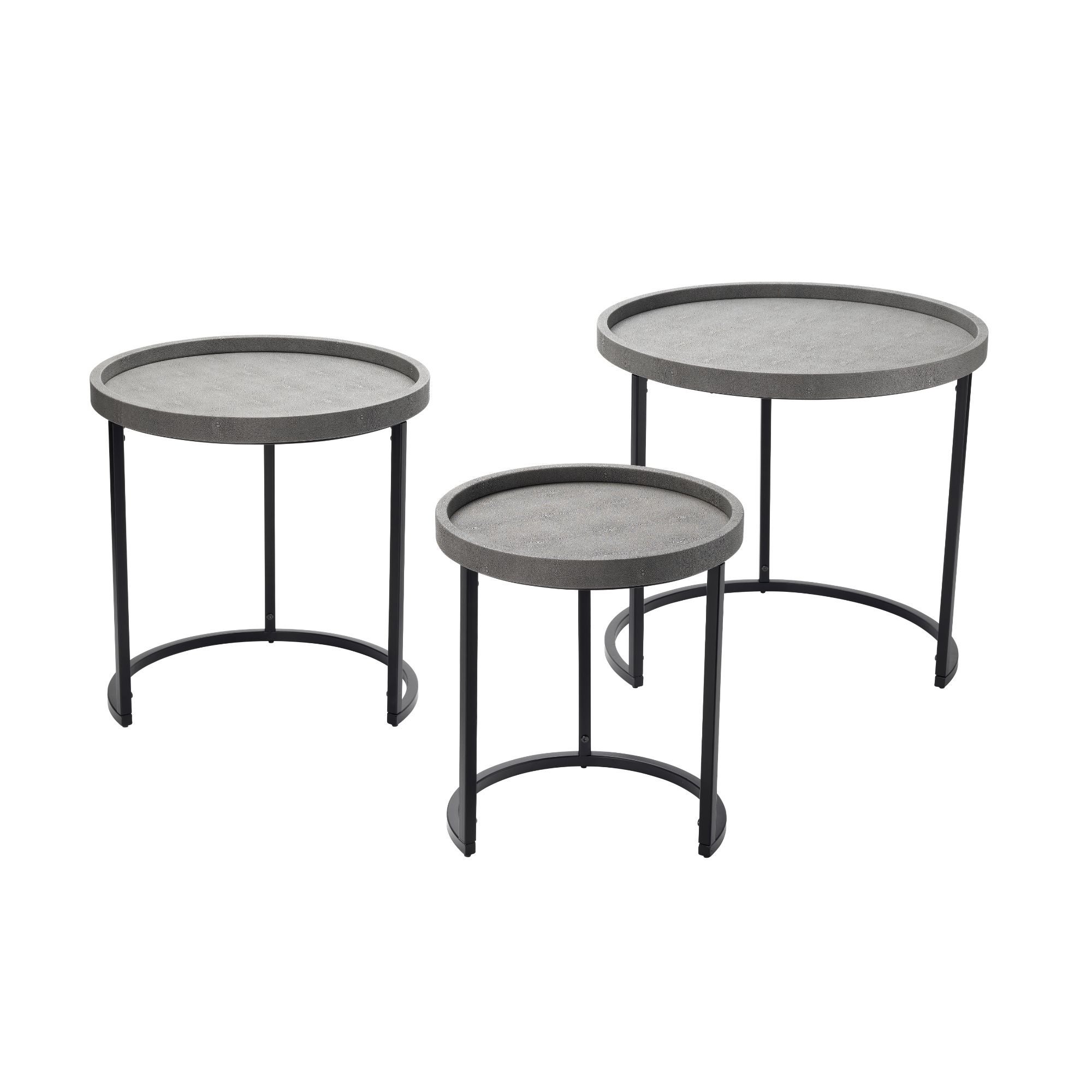 Set of 3 Gray and Black Decorative Round Side Table, 23.5