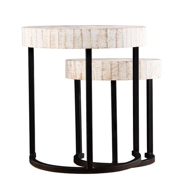 SEI Furniture Karelia Nesting Side Tables, Whitewashed/Black, Set of 2
