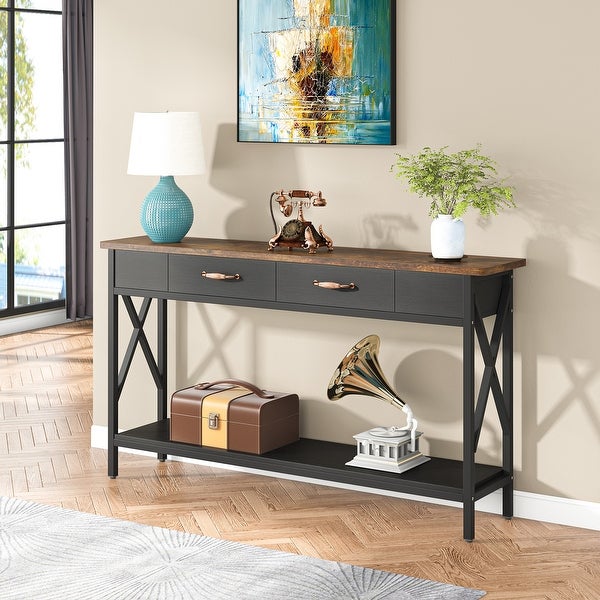 Sofa Table, Narrow Industrial Console Table,Entryway Table with Drawer