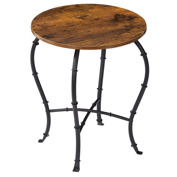 VECELO, ( Set of 2 ) Industrial Round Side Table/End Table, Rustic Brown