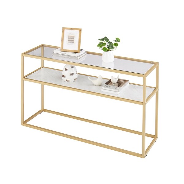 Glass Console Sofa Table, Modern Open Hallway Table, Narrow Entryway Table