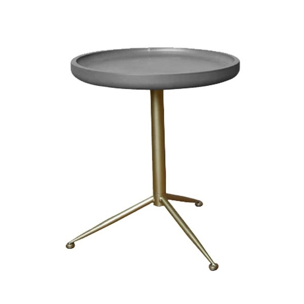Round Wooden Side Table with Tripod Base, Small, Gold and Gray