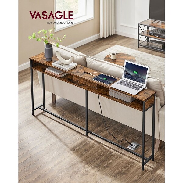 Narrow Console Table - 70.9 Inch Sofa Table with 2 Outlet and 2 USB Ports, Long Entryway Table, Home Office or Living Room