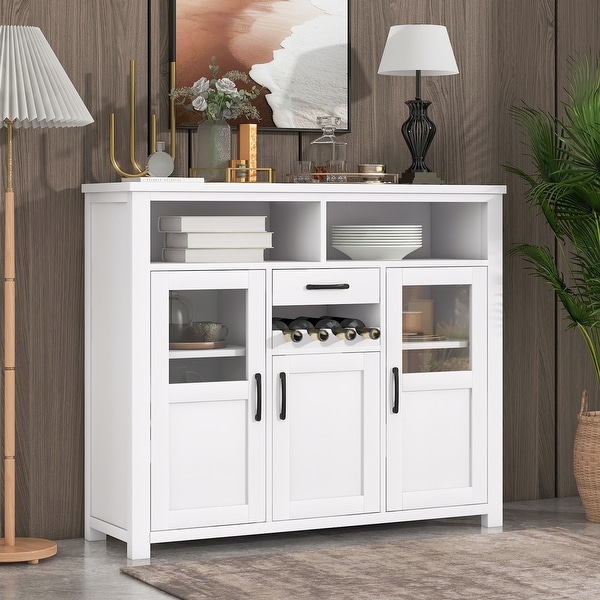 Retro Side Tables with Wine Rack, Drawer and Adjustable Shelves