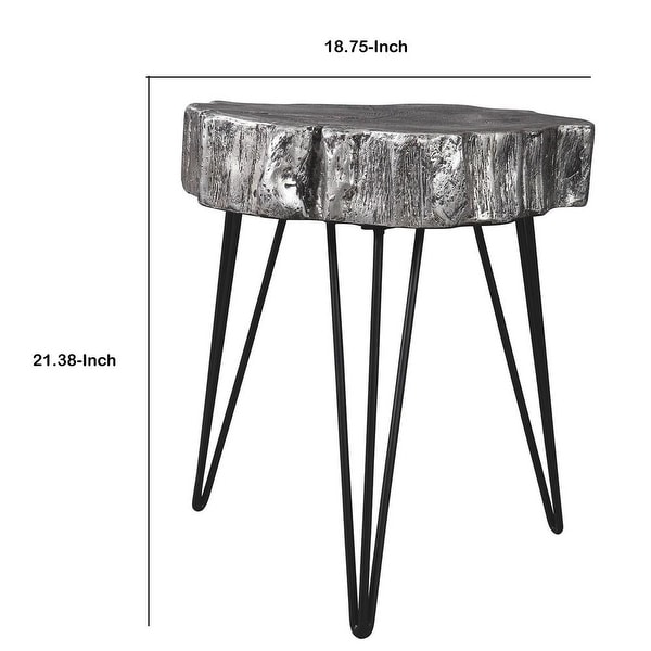 Metal Hairpin Leg Accent Table with Magnesium Oxide Top, Black - 21.38 H x 18.75 W x 18.75 L Inches