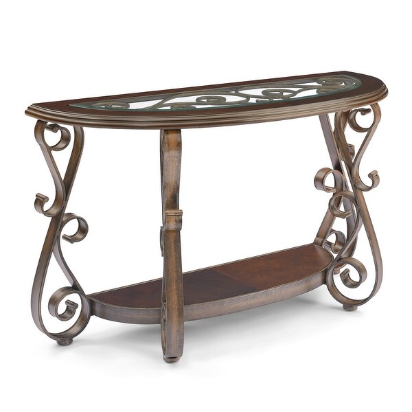 Console Table with Glass Table Top and Powder Coat Finish Metal Legs for Living Room Bedroom ,Dark Brown