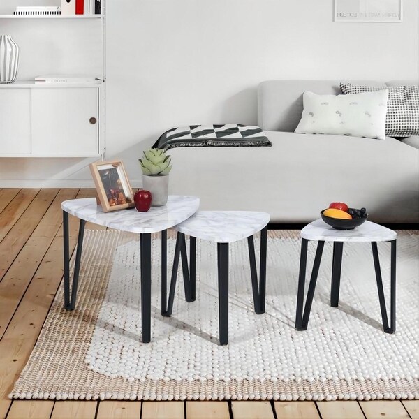 Nesting Coffee Tables,Stacking Side Tables with Metal Frame,Set of 3