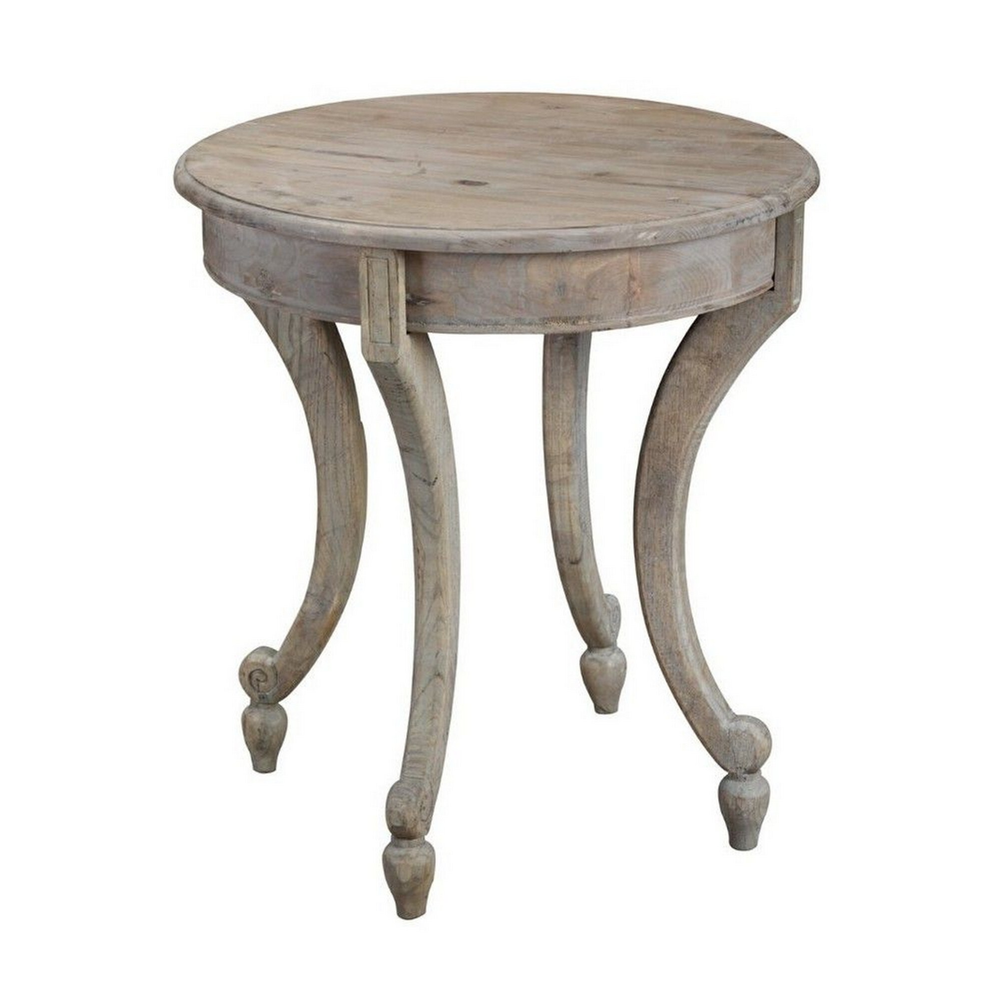 Farmhouse Wooden Side Table with Scrolled Legs and Turnip feet, Taupe Brown