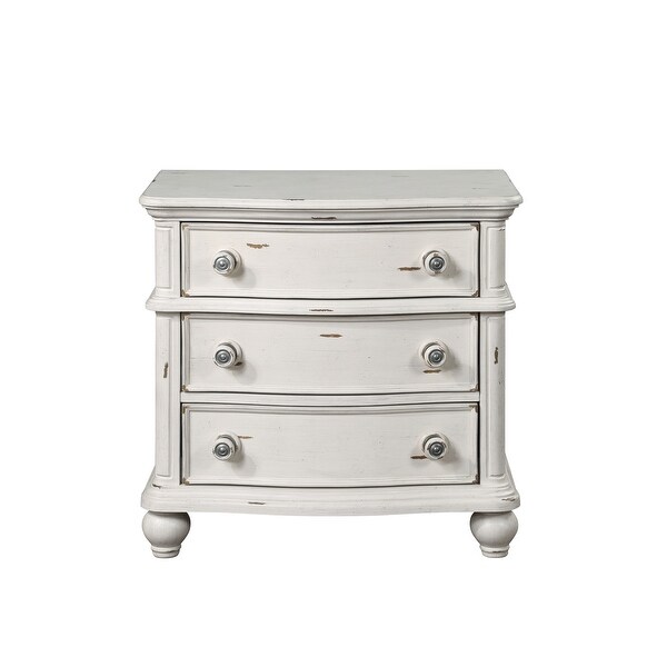 ACME Jaqueline Nightstand in Light Gray Linen & Antique White Finish -