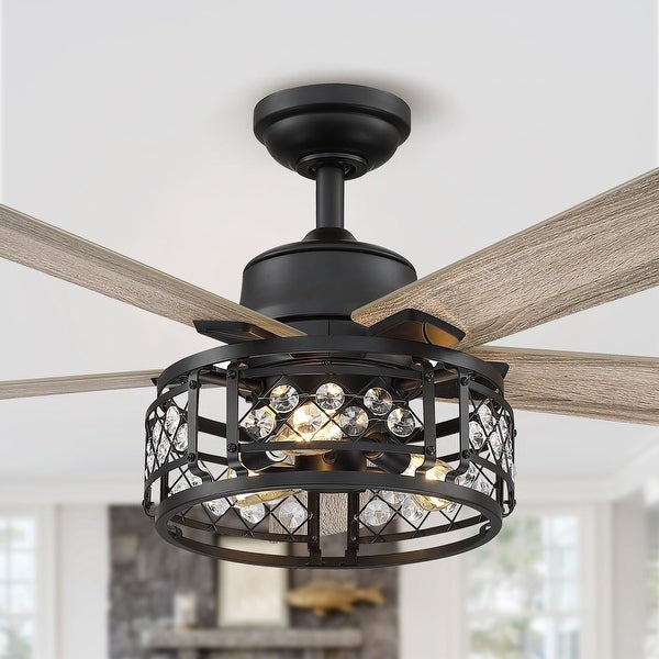 52 Oak Wooden 5-Blade Crystal LED Ceiling Fan with Remote - 3-Light |