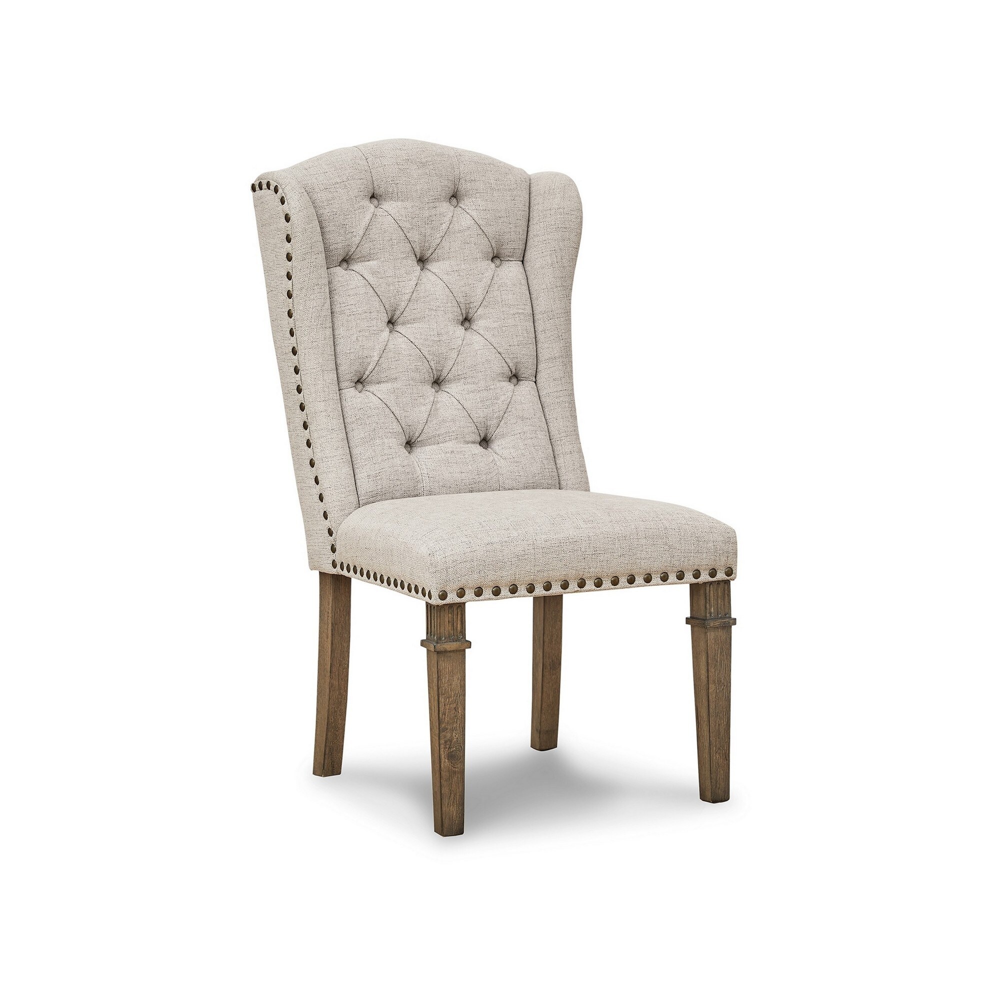 23 Inch Dining Chair, Set of 2, Beige Woven Polyester, Wingback Design