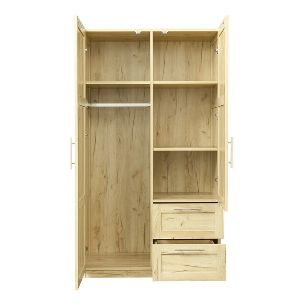 High wardrobe and kitchen cabinet with 2 doors, 2 drawers and 5 storag