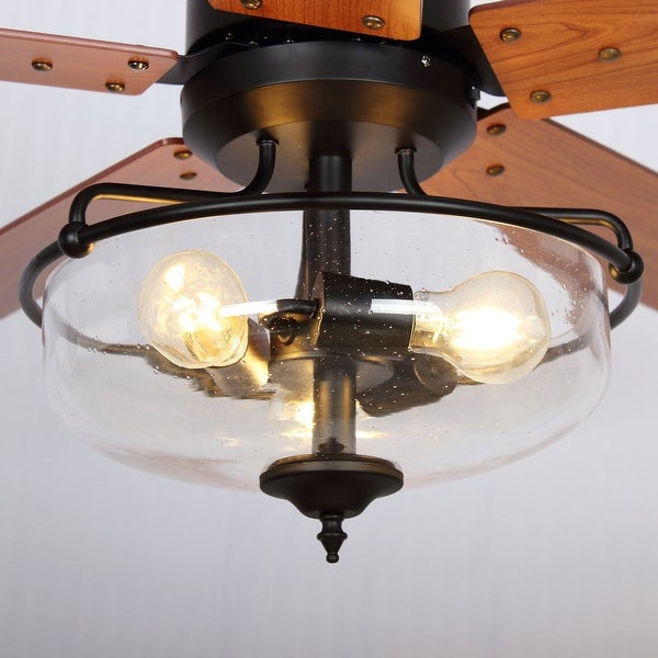 Modern and Farmhouse 5-Blade Glass Shade Ceiling Fan with Light Kit an