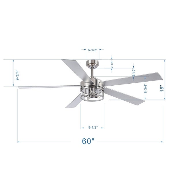 60 In Brushed Nickel Ceiling Fan with Light Remote(5-blade) | Overstoc