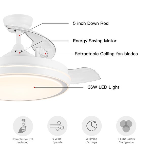 42 in. Black Frame Retractable Ceiling Fan with Remote Control | Overs