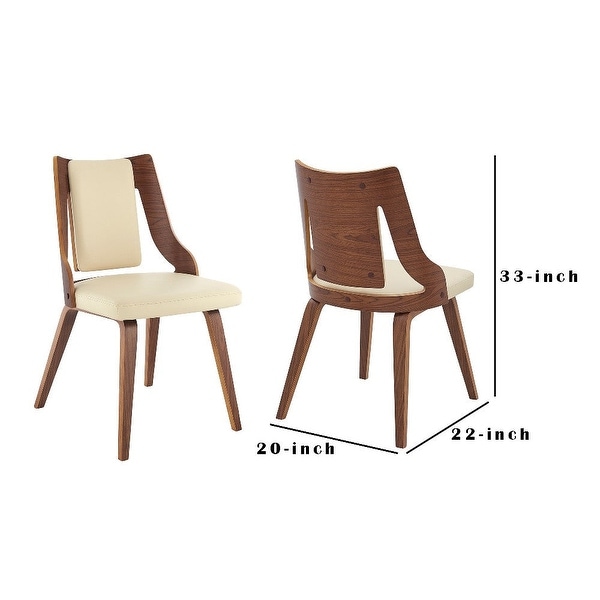 Cream Faux Leather and Walnut Wood Dining Chairs - Set of 2 - 22 L x 2