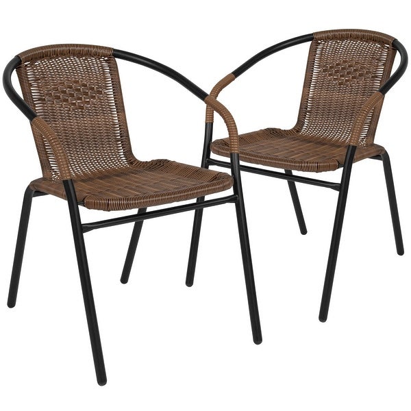 2 Pack Black Rattan Indoor-Outdoor Restaurant Stack Chair - Overstock