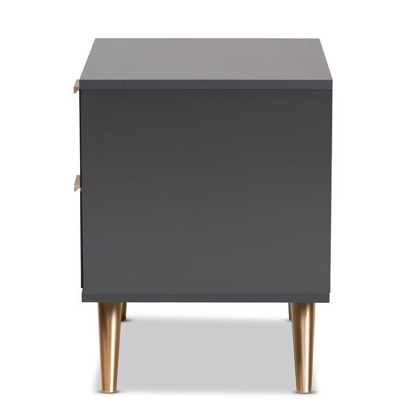 Kelson Modern Dark Grey and Gold Finished Wood 2-Drawer Nightstand - -