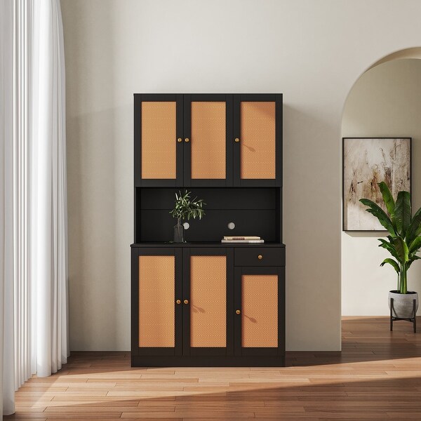 Wood Closet with 6 Doors,1 Drawer and 1 Open Shelves, Easy Cleaning, D