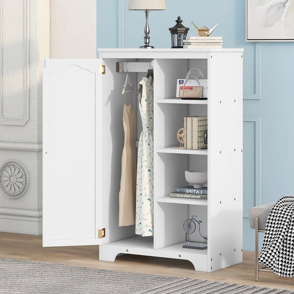 Wooden Side Cabinet Storage Closet with 1Door and 4-Shelf - - 36702866