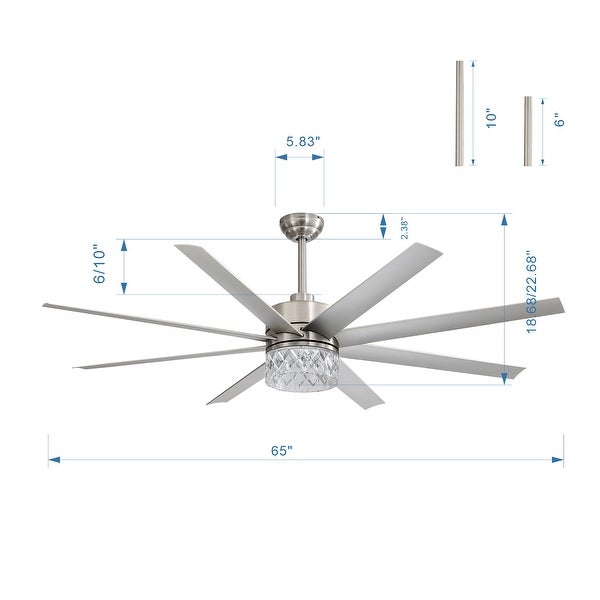 65 In LED Ceiling Fan with Light and Remote Control(Brushed Nickel) |