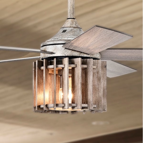 Olivia 52 Inch Distressed Wood Finish Ceiling Fan with Light | Oversto